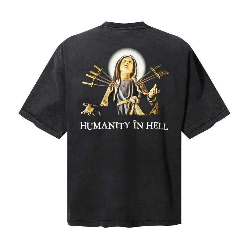 Saint Michael T Shirts Gothic Metal Font Jesus Cross Distressed Streetwear