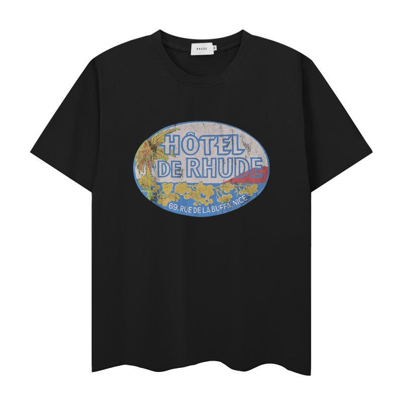 RHUDE T Shirts Old-Style Vacation Oval Art
