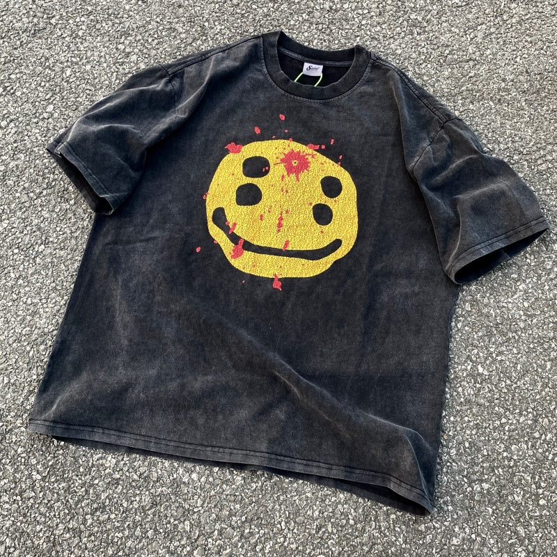Unisex Vintage T Shirts SAINT MICHAEL x CHO "Broken Smiley" Limited Edition – Heavyweight High-Street Retro Style