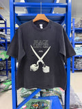 Vintage style washed summer wear T shirt Dual blades
