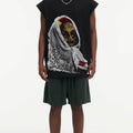 BIG FACE Drop-Shoulder Tank Top High-street vintage style featuring a small neckline, white-ink digital direct-to-garment (DTG) printing, and a heavy-duty, distressed wash finish; crafted from 260g double-yarn plain-knit fabric.