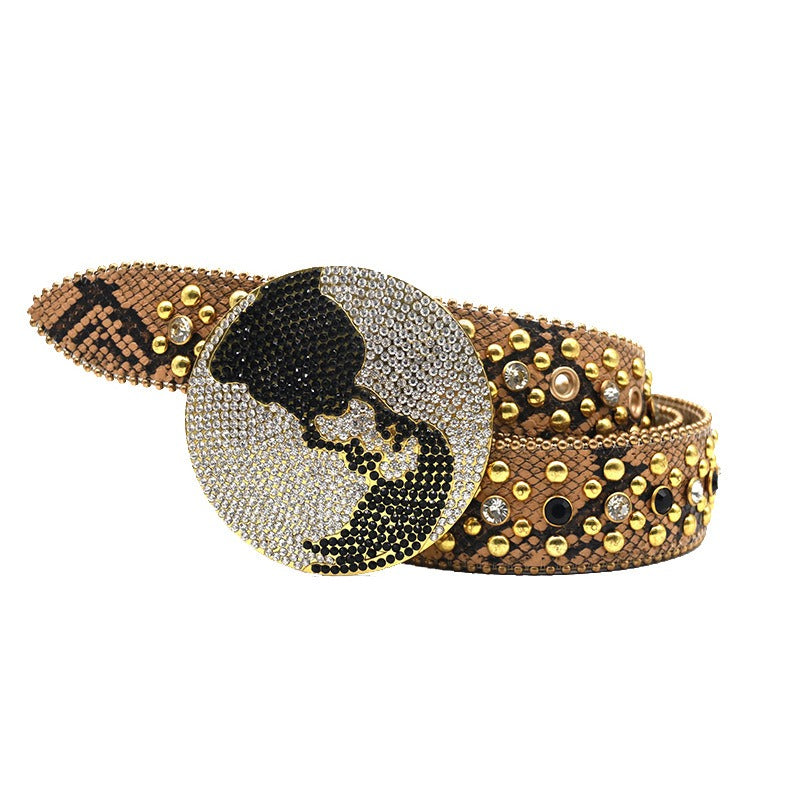 Hip-hop punk rhinestone belt earth round buckle punk style