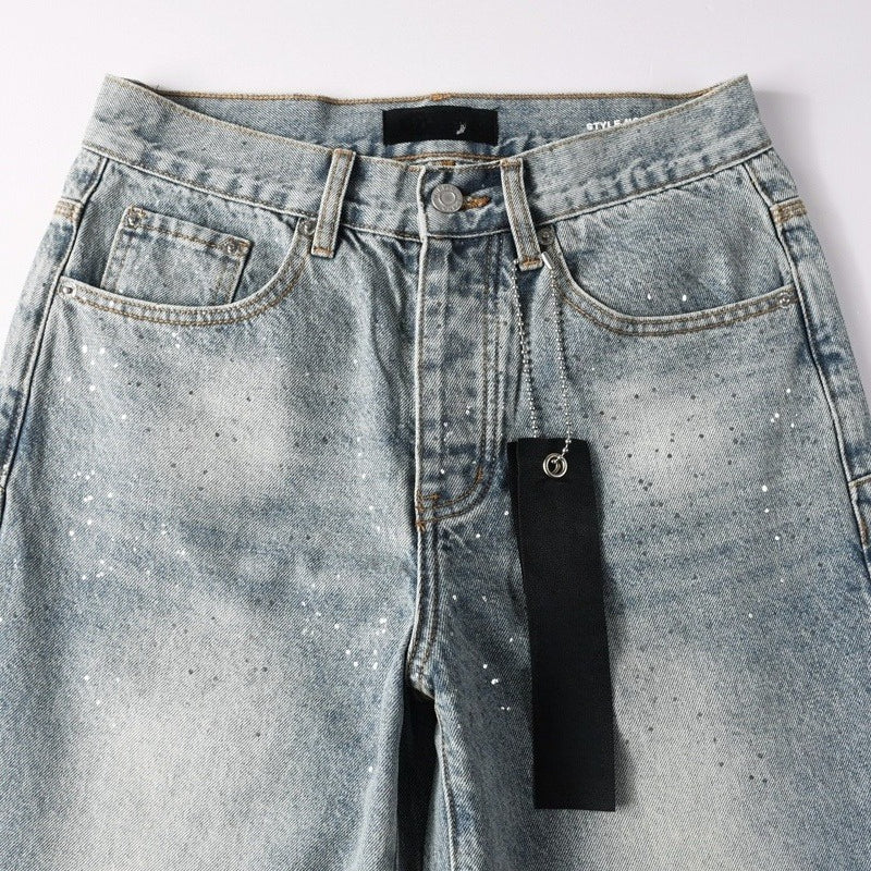 Purple brand Jeans High-quality pure cotton streetwear trousers Rhinestone-embellished straight-leg loose-fit