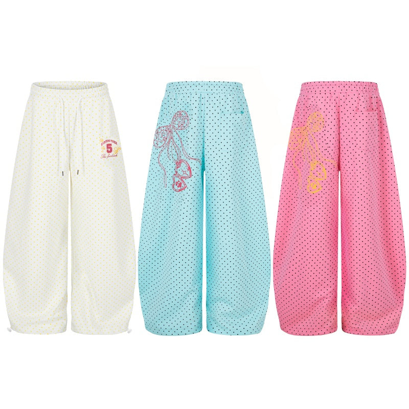American-style streetwear harem pants Polka Dot Bow Graphic Barrel Trousers