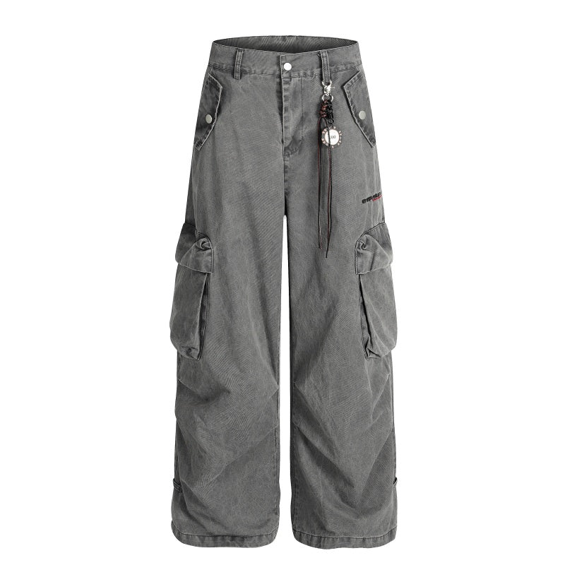 American-style streetwear harem pants Beaded Charm Multi-Pocket Cargo