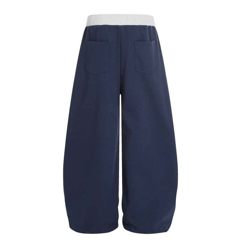 American-style streetwear harem pants Two-Tone Waist Typography Wide Curved Pants
