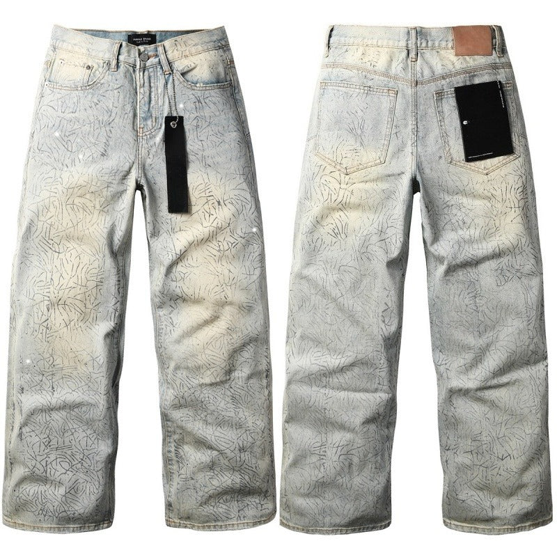 Purple brand Jeans High-quality pure cotton streetwear trousers Patterned loose-fit straight-leg trousers