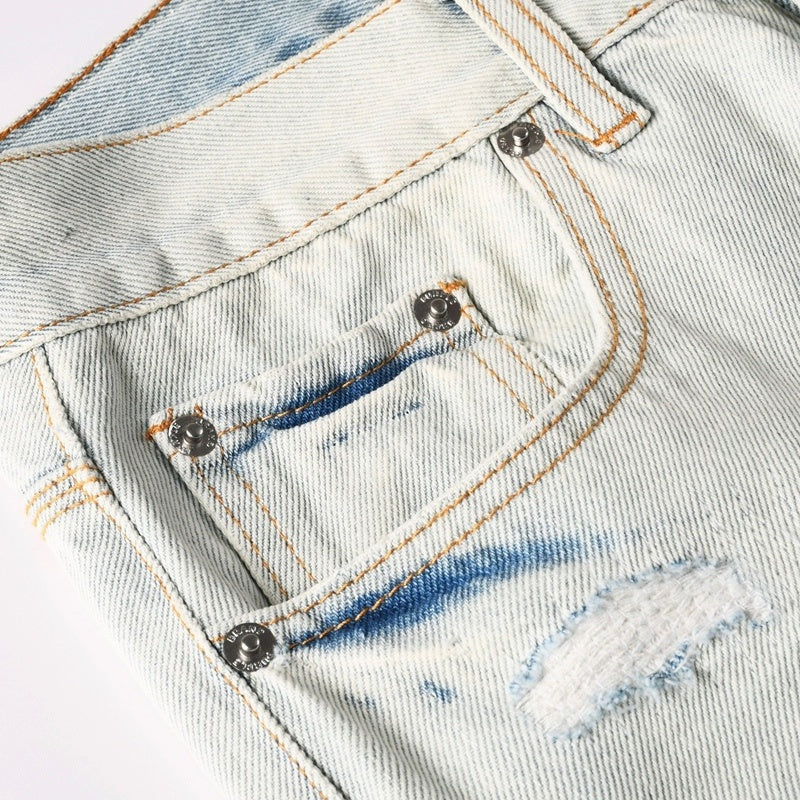 Purple brand Jeans High-quality pure cotton streetwear trousers Distressed loose straight-leg trousers