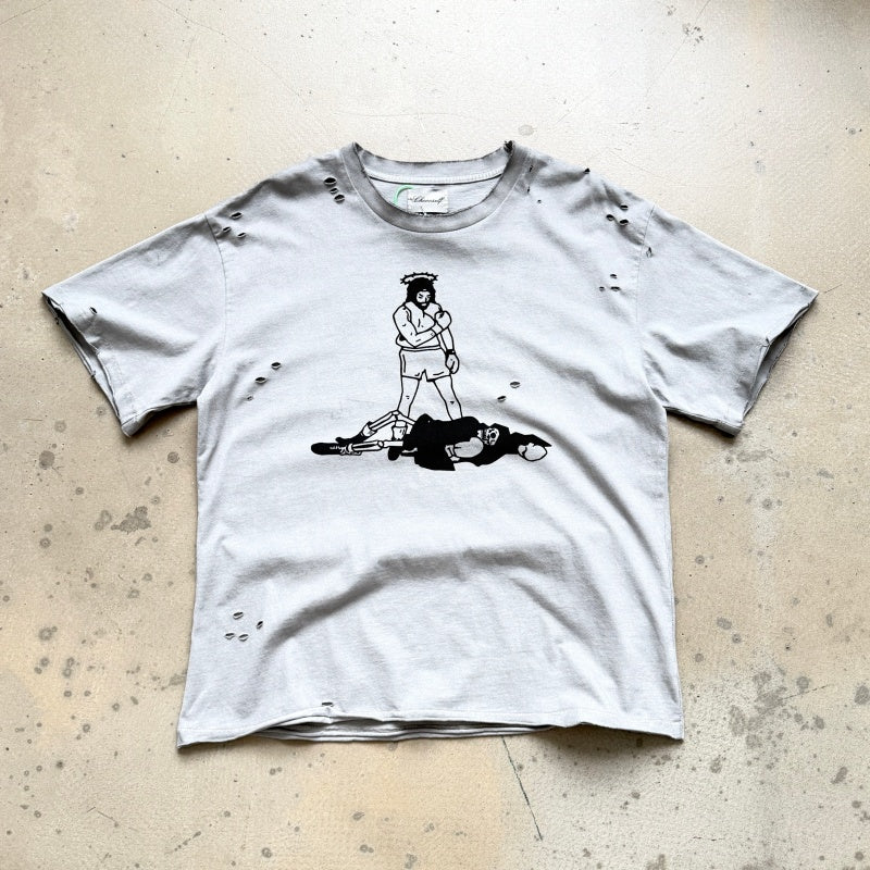 Unisex Vintage T Shirts CHOOOSELF 26SS Kendrick Lamar "FFITB" Limited Edition – Heavyweight Washed, Distressed & Destroyed Streetwear T-Shirt (Boxy/Cropped Punk Style)