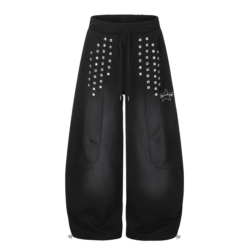 American-style streetwear harem pants Y2K Crystal Embellished Wide Leg Sweat Trousers