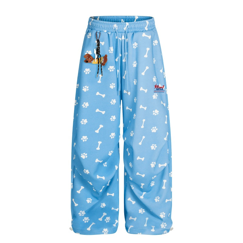 American-style streetwear harem pants Bone Paw Print Dog Charm Wide Sweat Bottoms