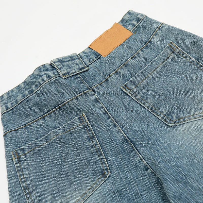American-style streetwear harem pants Vintage Faded Wide Leg Denim