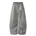 American-style streetwear harem pants Plaid Bow Tie Ruched Curved Bottoms