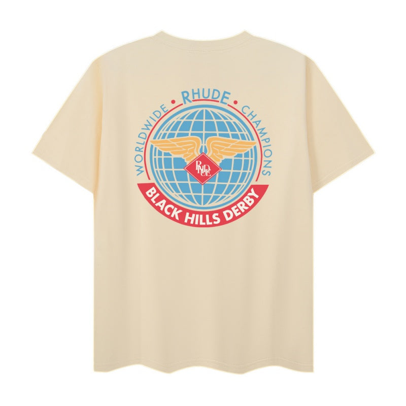 RHUDE T Shirts Distressed Circular Aviation Art