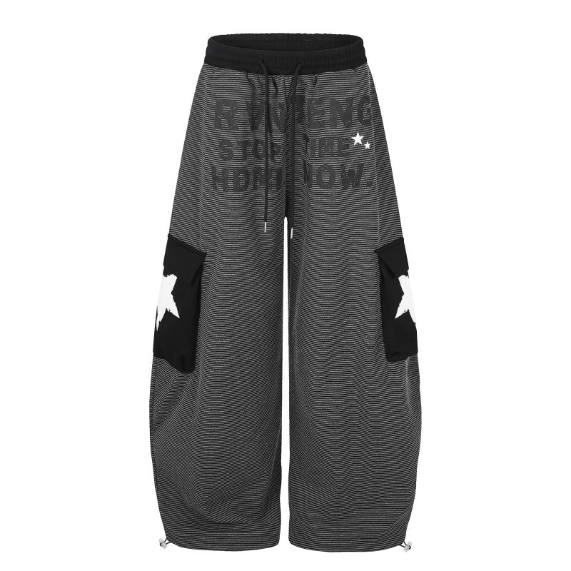 American-style streetwear harem pants Striped Contrast Pocket Baggy Cargo Bottoms