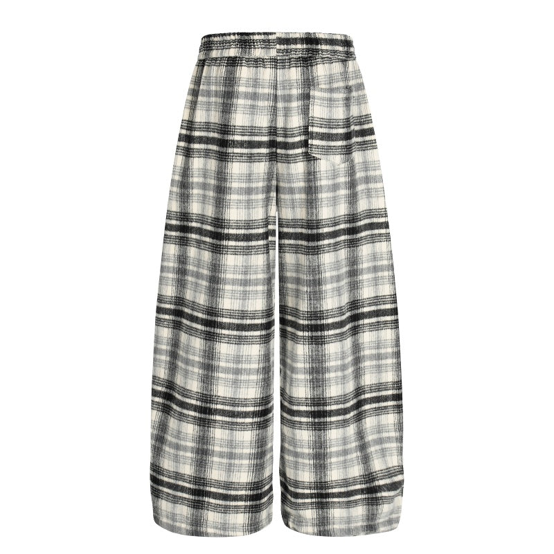 American-style streetwear harem pants Crinkled Plaid Relaxed Wide Cut Garment