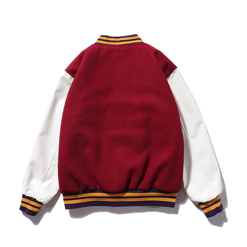 American-style baseball jacket TRAVIS SCOTT Men's Stand-Collar Padded Jacket (Wool-Blend Body with Leather Sleeves & Embroidery) – Unisex Style