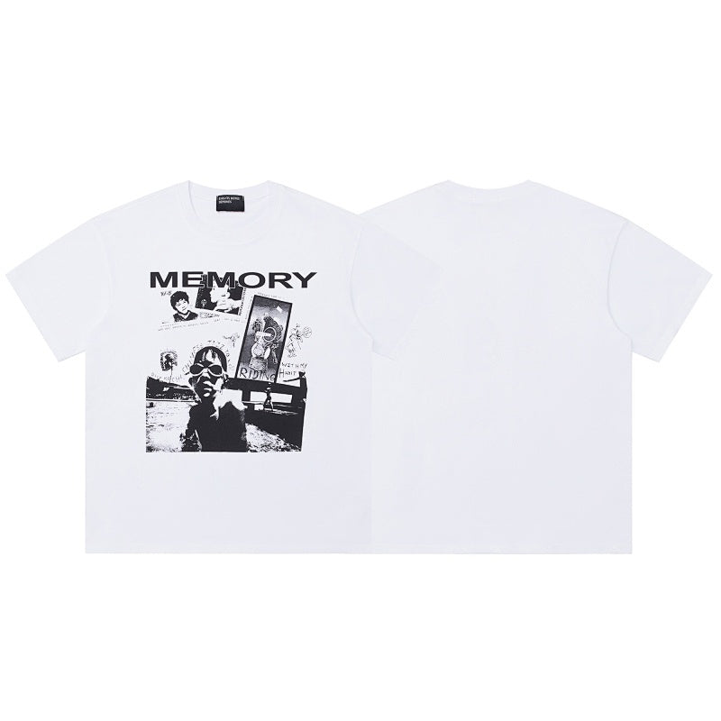 ERD T Shirts Memory Slogan Fragmented Vintage Photo Collage Top