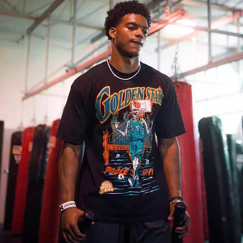 Mens T-shirt Basketball-themed Warriors "Skull Man" print
