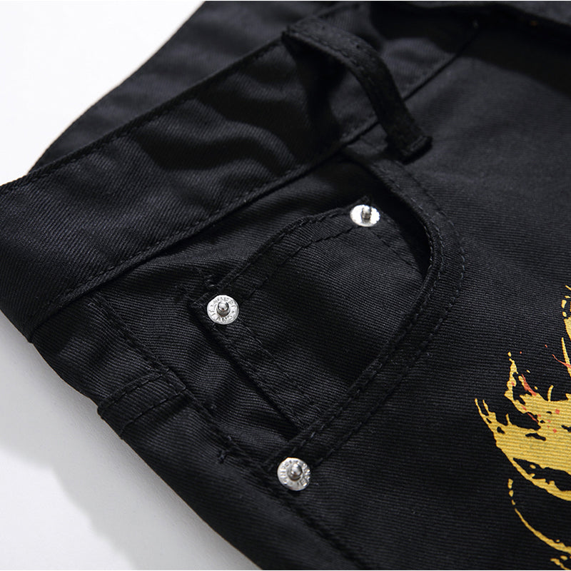 Mens Fashion Jeans Skull Flame 5646# Pure cotton high quality