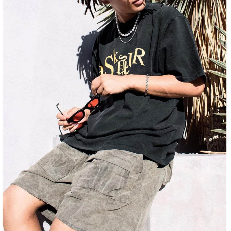 Mens T-shirt Vintage American-style Streetwear-style "Kanye" puff print