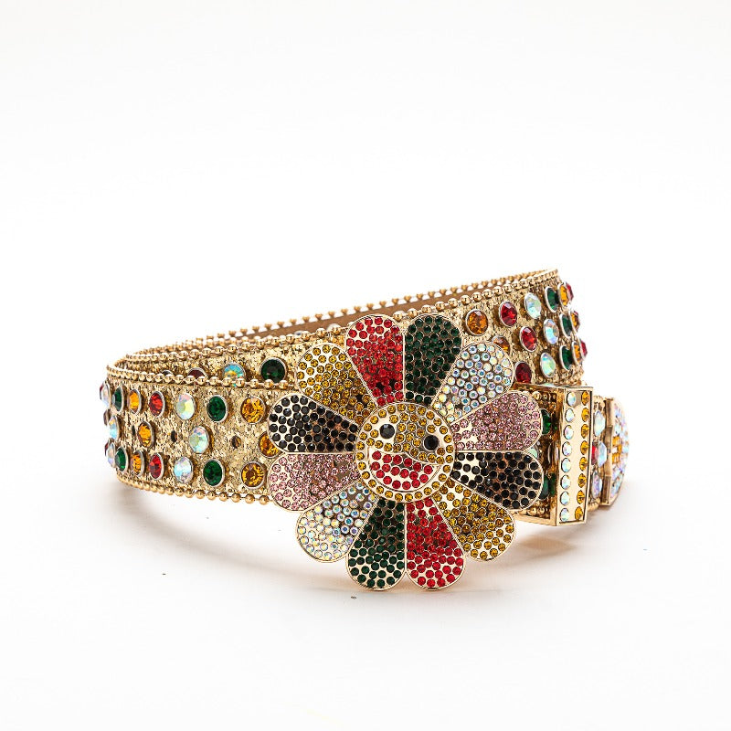 Hip-hop punk rhinestone belt personalized alloy sunflower rhinestones