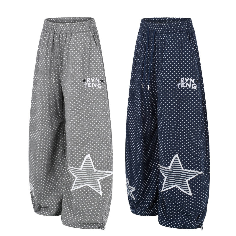 American-style streetwear harem pants Ruched Knee Polka Dot Star Embroidered Baggy Bottoms