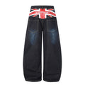 American-style streetwear harem pants Faded Washed Flag Detail Curved Barrel Trousers