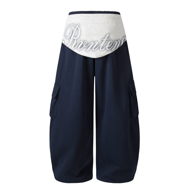 American-style streetwear harem pants Contrast Wrap Waist Letter Graphic Cargo Curved Bottoms
