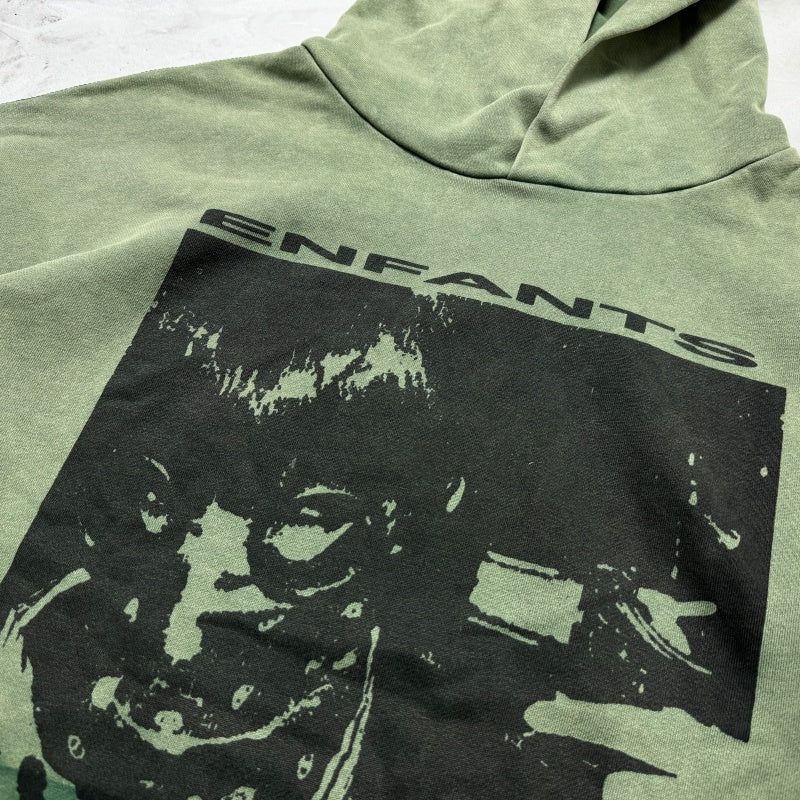 Unisex Vintage Hoodie "Depressed Boy" Limited Edition Hoodie – Custom heavyweight fabric featuring a natural, faded look achieved through Asut-style enzyme and stone washing, with pockets removed after the wash process.