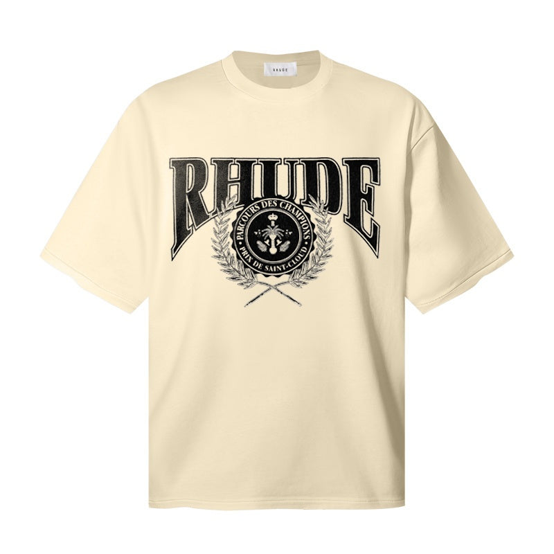 RHUDE T Shirts Distressed Rhude College Motif