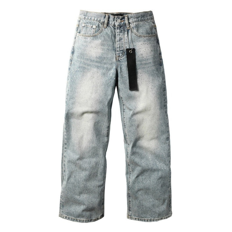 Purple brand Jeans High-quality pure cotton streetwear trousers Rhinestone-embellished straight-leg loose-fit
