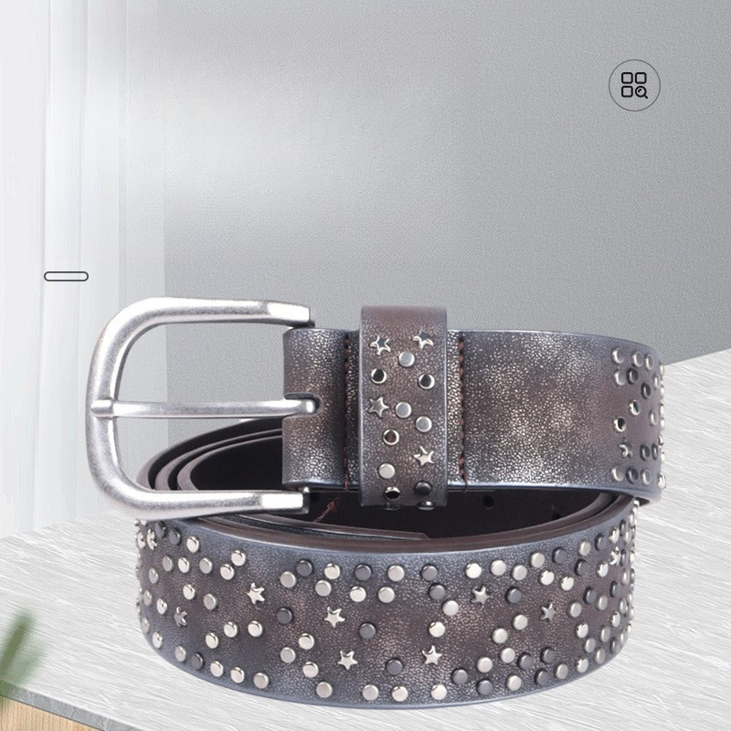 Hip-hop punk rhinestone belt retro perforated rivet ring belt