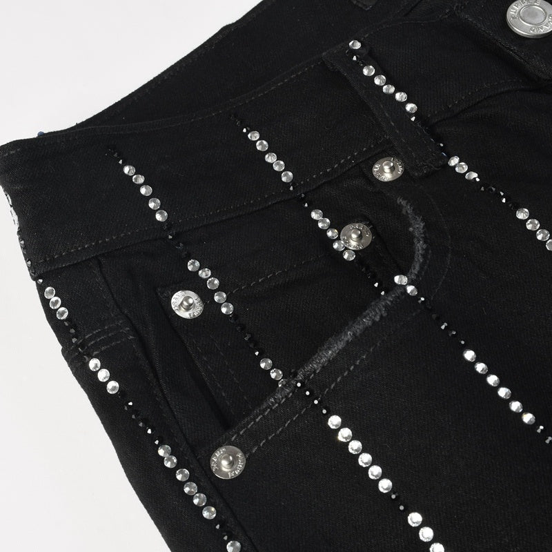 Purple brand Jeans High-quality pure cotton streetwear trousers Rhinestone