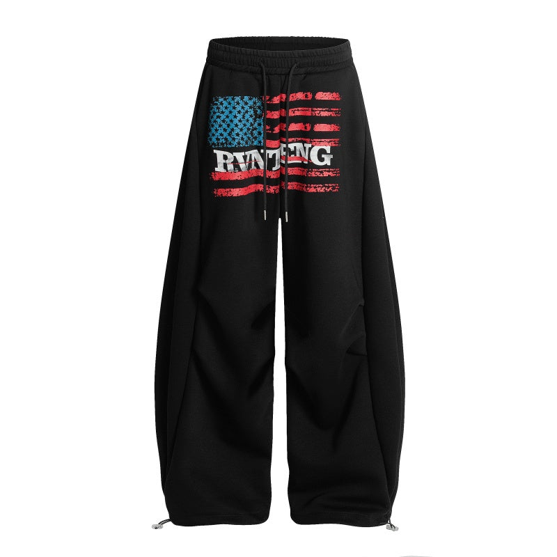 American-style streetwear harem pants Distressed Flag Print Wide Sweat Bottoms