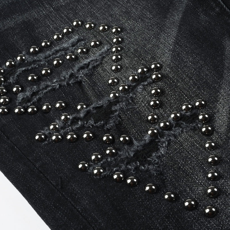 Purple brand Jeans High-quality pure cotton streetwear trousers Rhinestone