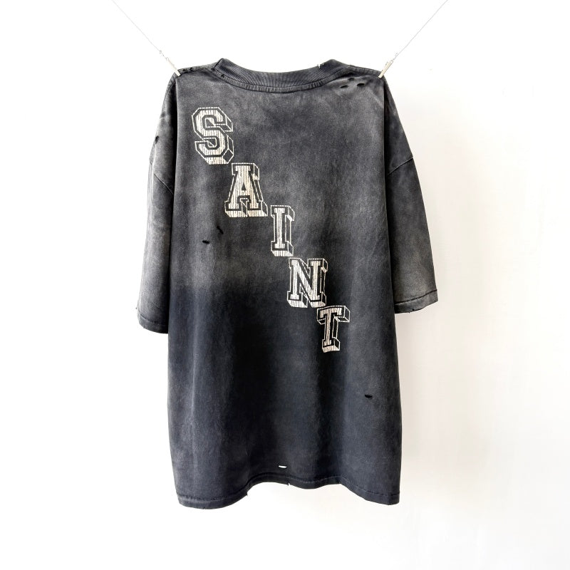 Unisex Vintage T Shirts Saint x Death Angel "Little Angel" Limited Edition. Crafted from heavyweight 100% cotton fabric (weighing 260g post-wash). Features vintage single-stitch construction (top and bottom hems), heavy-duty potassium spray and enzym