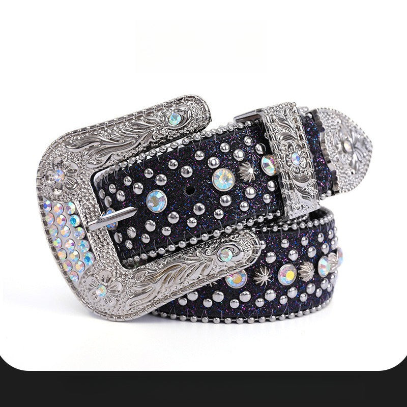 Hip-hop punk rhinestone belt y2k style wide version
