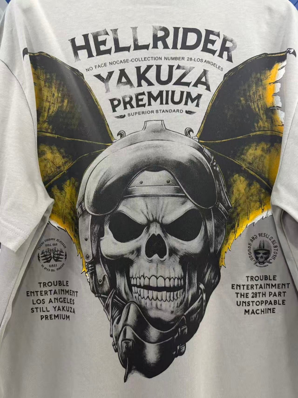 Vintage style washed summer wear T shirt Skull and bat shape