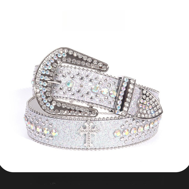 Hip-hop punk rhinestone belt crocodile pattern cross accessories