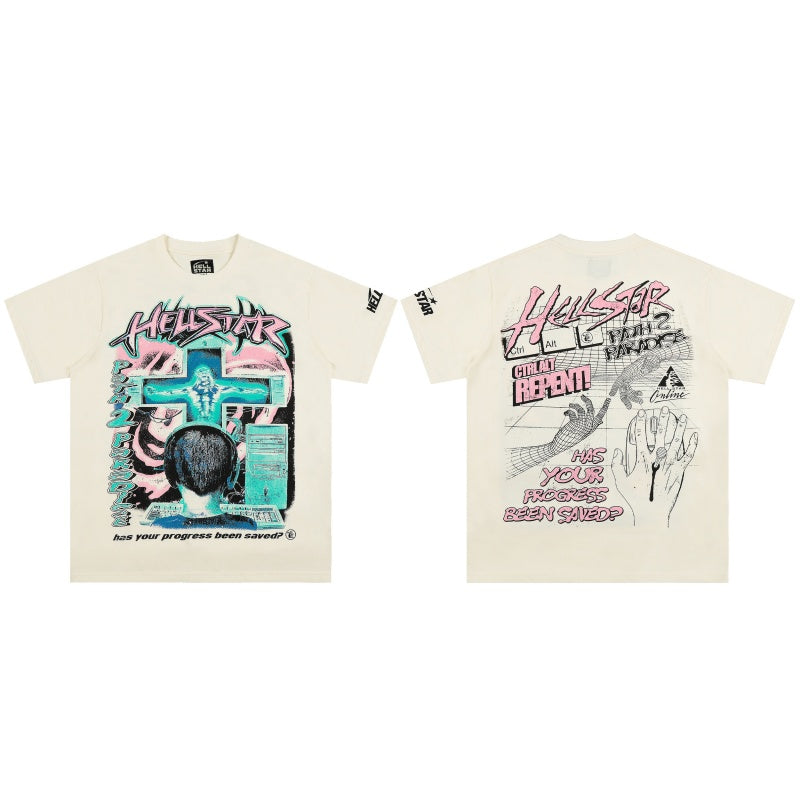 Vintage-style American T-shirt Eclectic Graffiti‑Style Religious Montage Artwork
