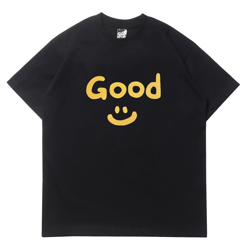 Mens T-shirt Vintage American-style Celebrity-endorsed GOOD smiley face print