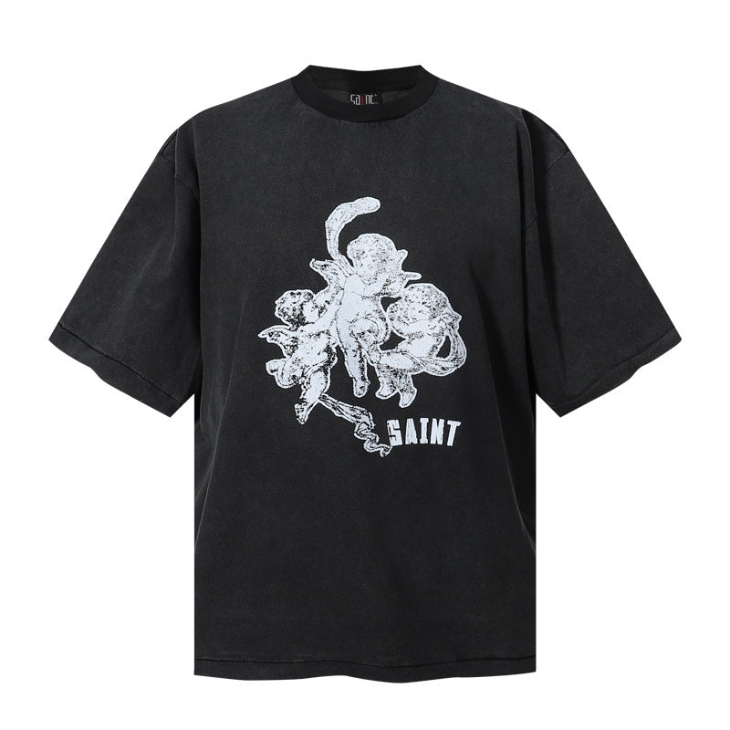Saint Michael T Shirts Distressed Print Saint Multiple Angels Dark Base Art