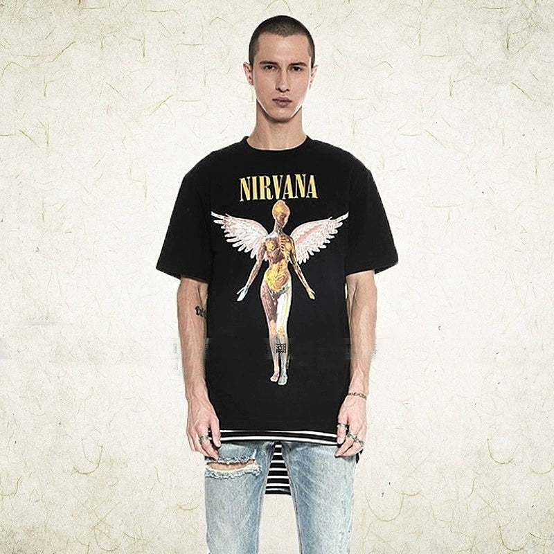 Mens T-shirt Vintage American-style Nirvana Angel Rock