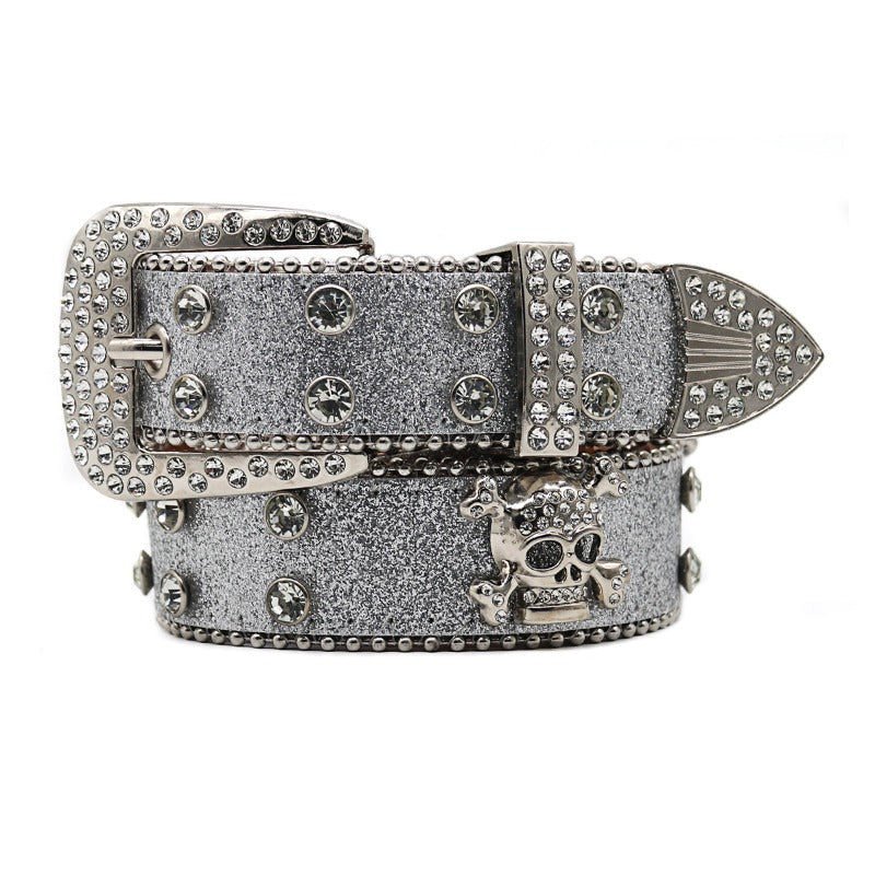 Hip-hop punk rhinestone belt skull wide belt
