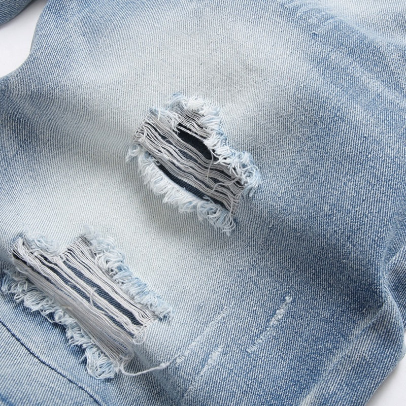 Denim shorts High-quality trendy Distressed with holes casual pure cotton Non-stretch plus-size men's clothing