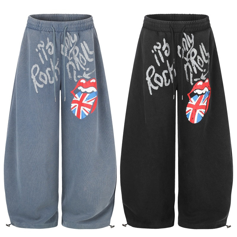 American-style streetwear harem pants British Flag Tongue Retro Music Wide Bottoms