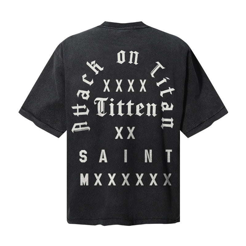 Saint Michael T Shirts Retro Destroyed Wash Giant Wings Mountain Two Characters Graphic