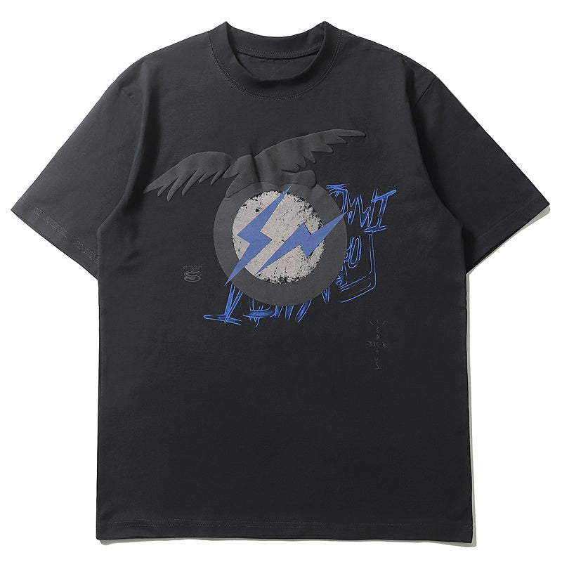 Mens T-shirt Vintage Kanye x Cactus Jack collaboration featuring Hiroshi Fujiwara's "Fragment" lightning bolt graphic.