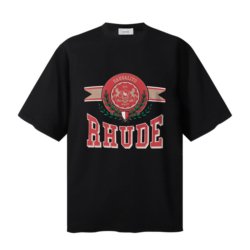 RHUDE T Shirts Retro Ribbon Emblem Motif